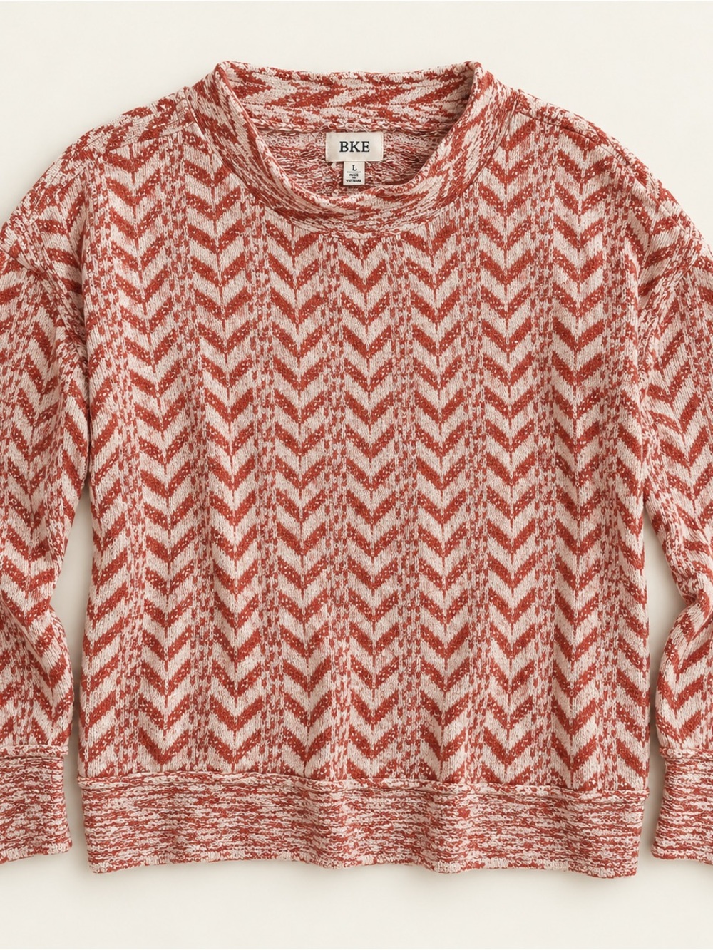 BKE Rust and Cream Chevron Crewneck Sweater